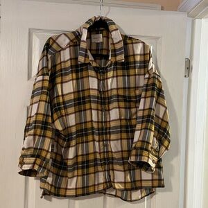 American Eagle Outfitters Mustard and Black Plaid Flannel Shirt
